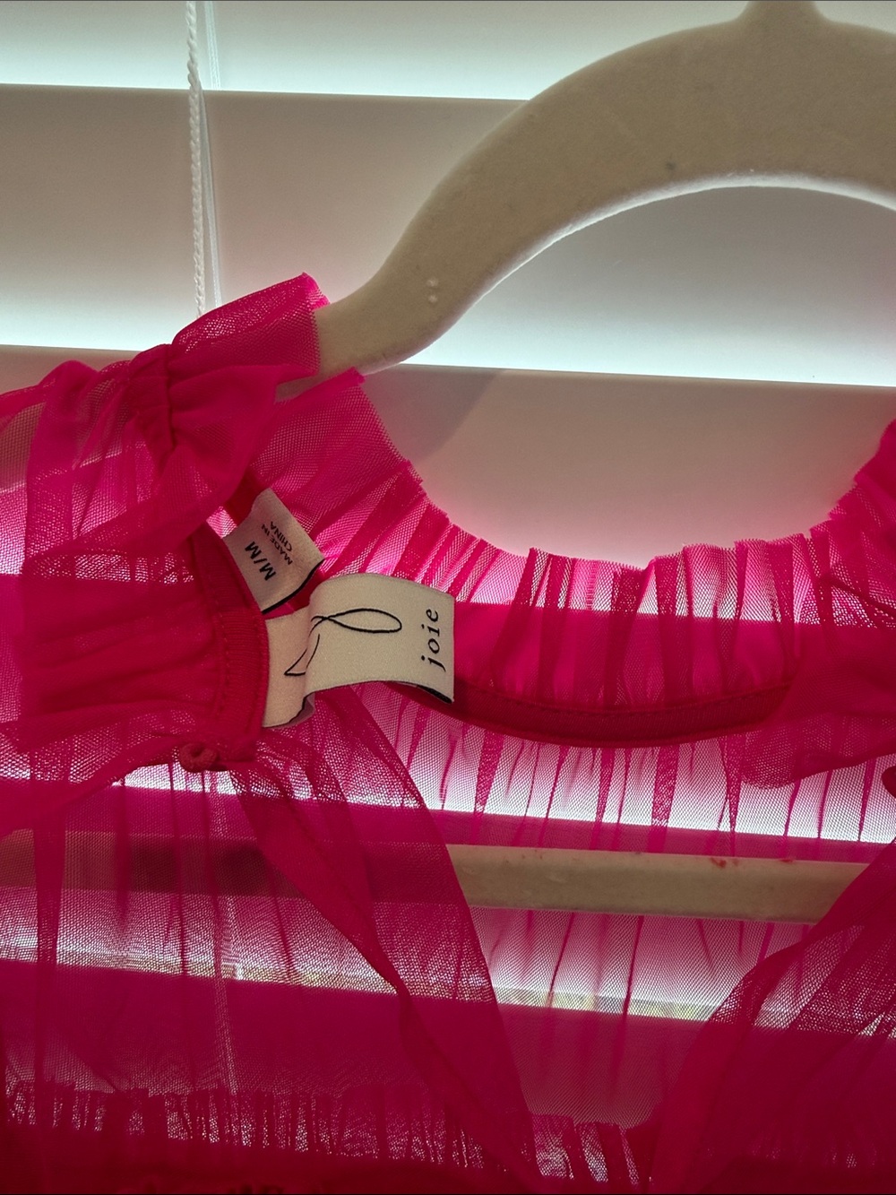 Joie Hot Pink Sheer Ruffled Blouse - Picture 4 of 5